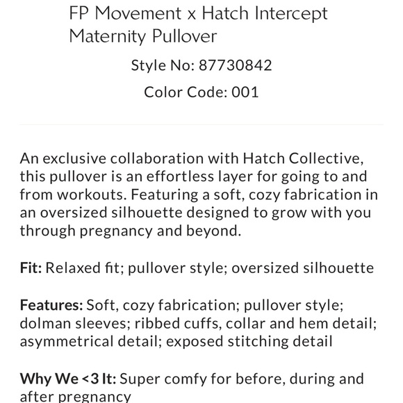 Free People x Hatch Intercept Maternity Pullover Sweatshirt Black Medium New - Picture 6 of 12